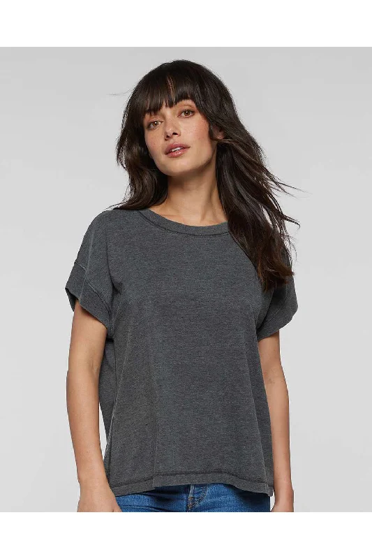 LAT Womens Relaxed Vintage Wash Short Sleeve Crewneck T-Shirt - Black - NEW Hooded Caped Shawl Collar