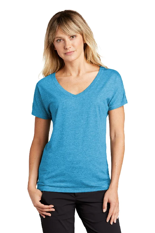 Sport-Tek Womens Moisture Wicking Short Sleeve V-Neck T-Shirt - Heather Pond Blue Polka Dot Checkered Tartan