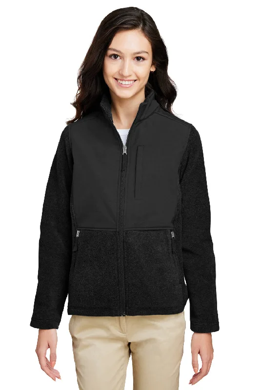 Core 365 Womens Journey Summit Hybrid Full Zip Jacket - Black Cotton Fabric Linen Fabric Terry Fabric