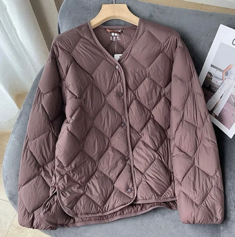 Cozy Chic: Women's Lightweight Duck Down Jacket Welt Pockets Slit Pockets Flap Pockets Cozy Chic: Women's Lightweight Duck Down Jacket Welt Pockets Slit Pockets Flap Pockets