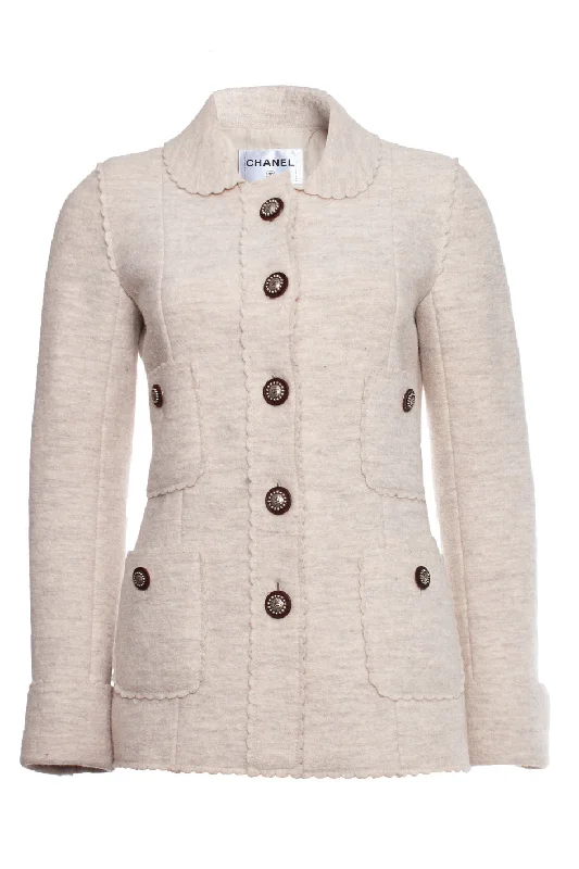 cream colored wool jacket Satin Jacket Silk Jacket Chiffon Jacket