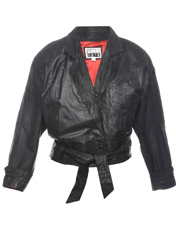 Cropped Black Classic Leather Jacket - S Mesh Jacket Canvas Jacket Denim Jacket