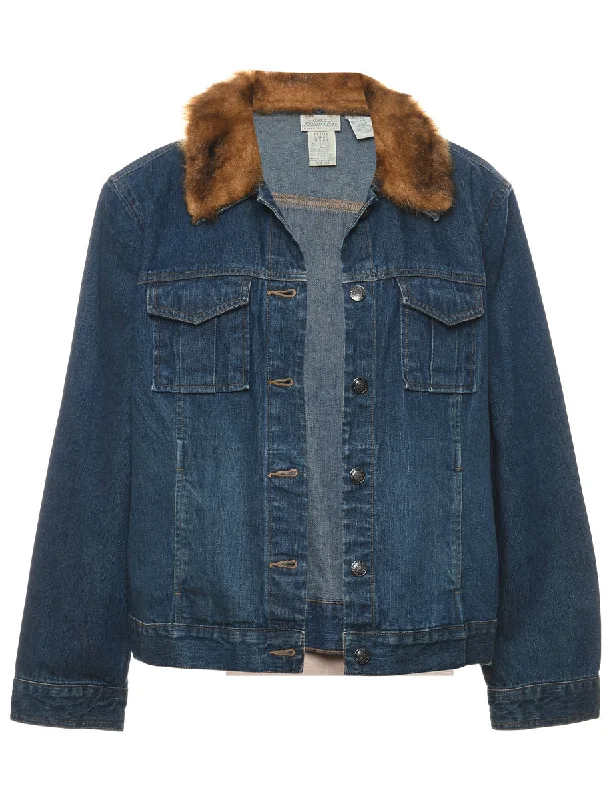 Dark Wash Faux Fur Collar Y2K Denim Jacket - L Rayon Jacket Velvet Jacket Corduroy Jacket Dark Wash Faux Fur Collar Y2K Denim Jacket - L Rayon Jacket Velvet Jacket Corduroy Jacket