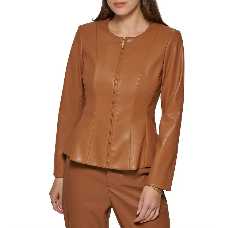 DKNY Womens Faux Leather Light Weight Soft Shell Jacket Satin Jacket Silk Jacket Chiffon Jacket DKNY Womens Faux Leather Light Weight Soft Shell Jacket Satin Jacket Silk Jacket Chiffon Jacket