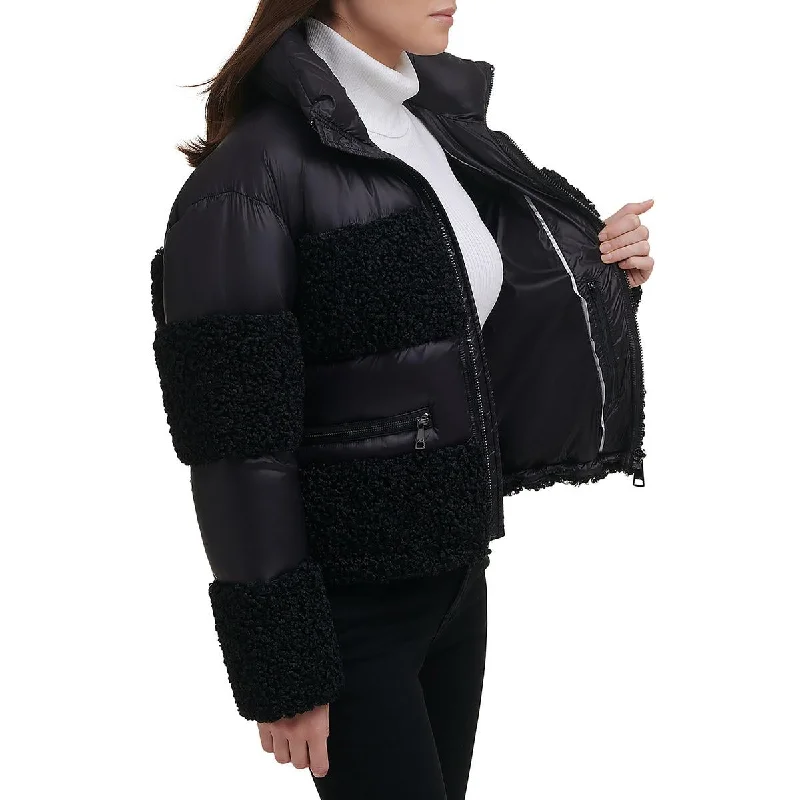 DKNY Womens Sherpa Cold Weather Puffer Jacket Fleece Fabric Down Fabric Feather Fabric DKNY Womens Sherpa Cold Weather Puffer Jacket Fleece Fabric Down Fabric Feather Fabric