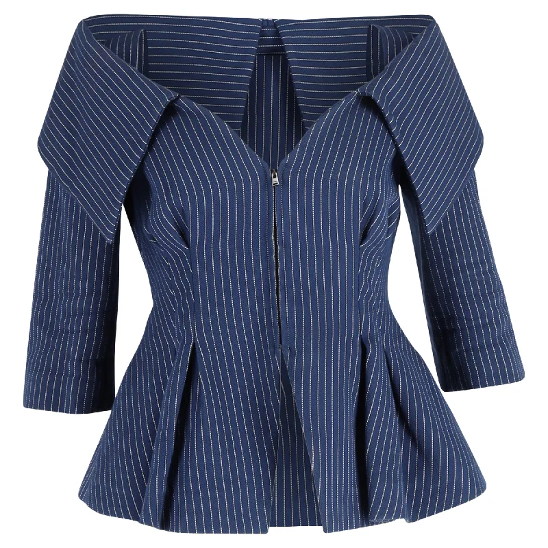 Fendi Off-The-Shoulder Jacket in Blue Cotton V-Neck Jacket Boat Neck Jacket Square Neck Jacket Fendi Off-The-Shoulder Jacket in Blue Cotton V-Neck Jacket Boat Neck Jacket Square Neck Jacket