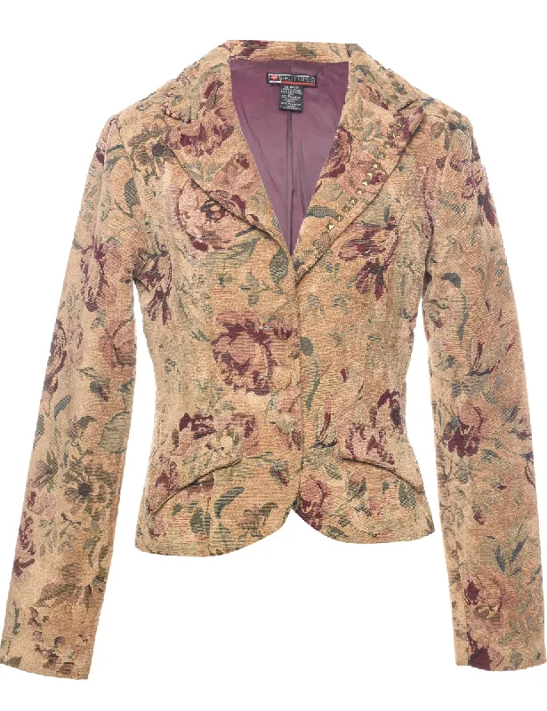 Floral Pattern Tapestry Jacket - M Faux Fur Jacket Real Fur Jacket Shearling Jacket