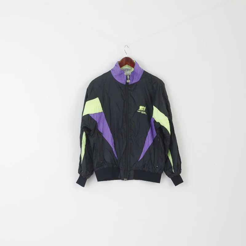 Frank Shorter Women M Jacket Black Nylon Shiny Vintage Zip Up Sportswear Top Welt Pockets Slit Pockets Flap Pockets Frank Shorter Women M Jacket Black Nylon Shiny Vintage Zip Up Sportswear Top Welt Pockets Slit Pockets Flap Pockets
