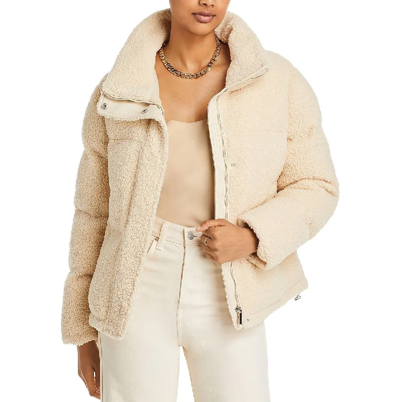 French Connection Womens Faux Shearling Heavy Puffer Jacket Striped Jacket Polka Dot Jacket Floral Jacket