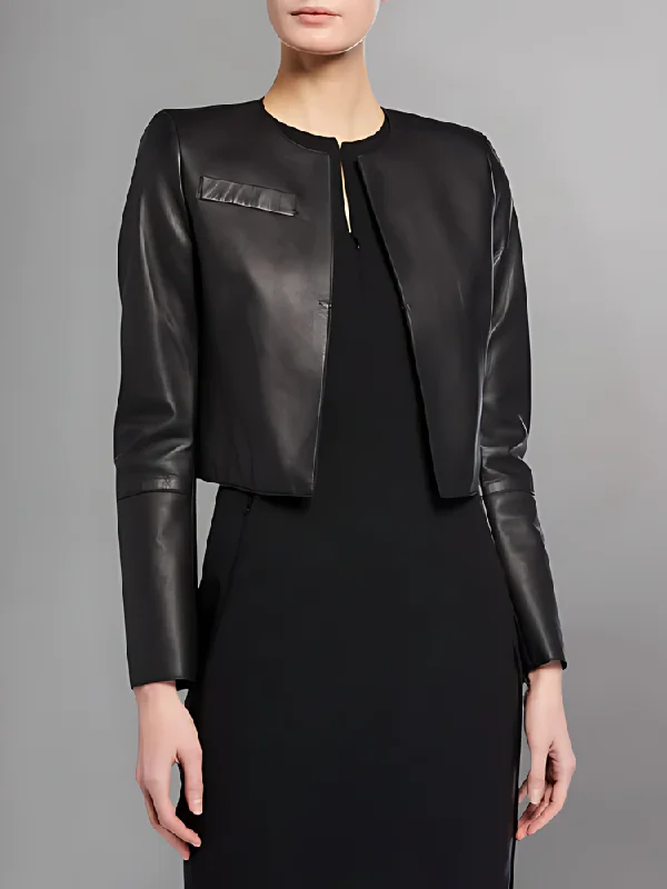 Hasso Cropped Napa Leather Jacket, Black Rayon Jacket Velvet Jacket Corduroy Jacket