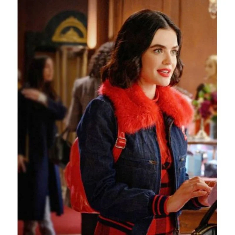 Katy Keene Lucy Hale Denim Jacket Notch Collar Jacket Peter Pan Collar Jacket Cowl Neck Jacket
