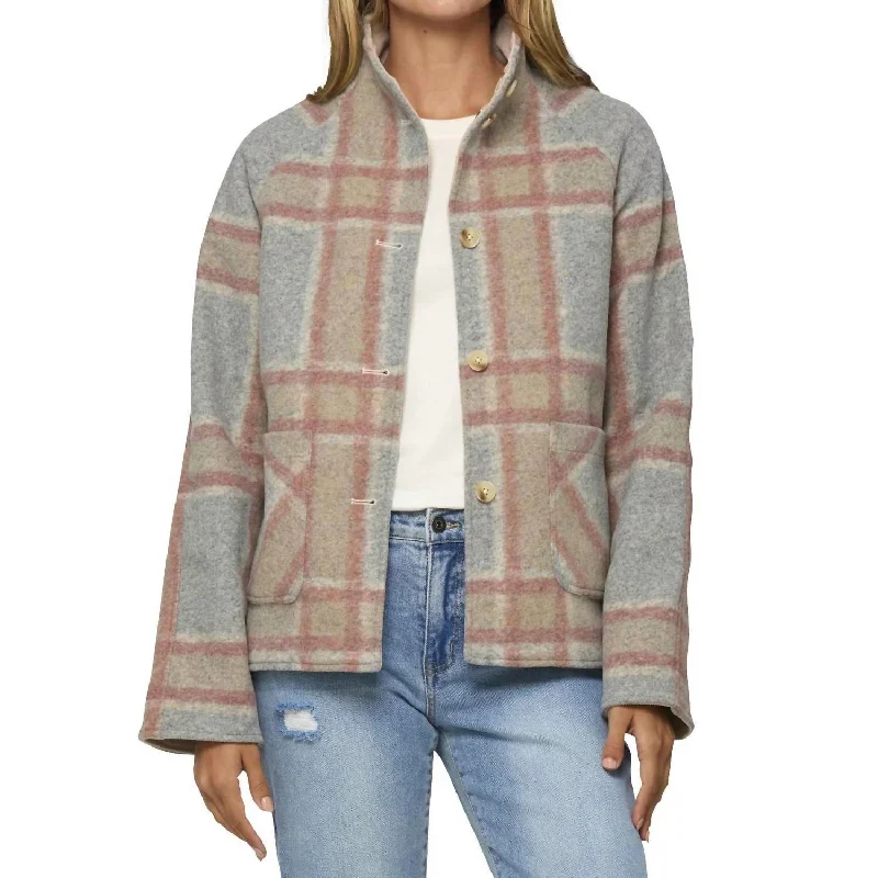 Katy Reversible Jacket In Cream/pink/tan Zippered Front Buttoned Front Snap Front