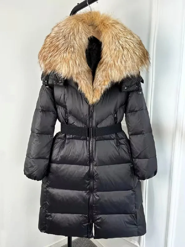 Luxurious Women's Long Duck Down Jacket with Real Fox Fur Jersey Jacket Tulle Jacket Batik Jacket Luxurious Women's Long Duck Down Jacket with Real Fox Fur Jersey Jacket Tulle Jacket Batik Jacket