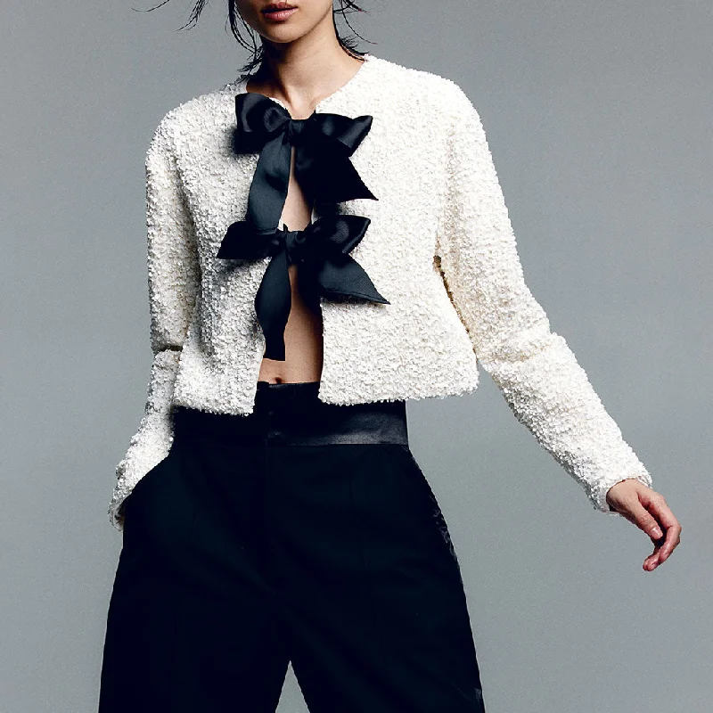 Luxury Big Bow Tie Crew Neck Long Sleeve Sequin Velvet Crop Jacket Quilted Jacket Puffer Jacket Insulated Jacket Luxury Big Bow Tie Crew Neck Long Sleeve Sequin Velvet Crop Jacket Quilted Jacket Puffer Jacket Insulated Jacket
