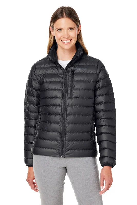 Marmot Womens Highlander Full Zip Down Jacket - Black Welt Pockets Slit Pockets Flap Pockets Marmot Womens Highlander Full Zip Down Jacket - Black Welt Pockets Slit Pockets Flap Pockets