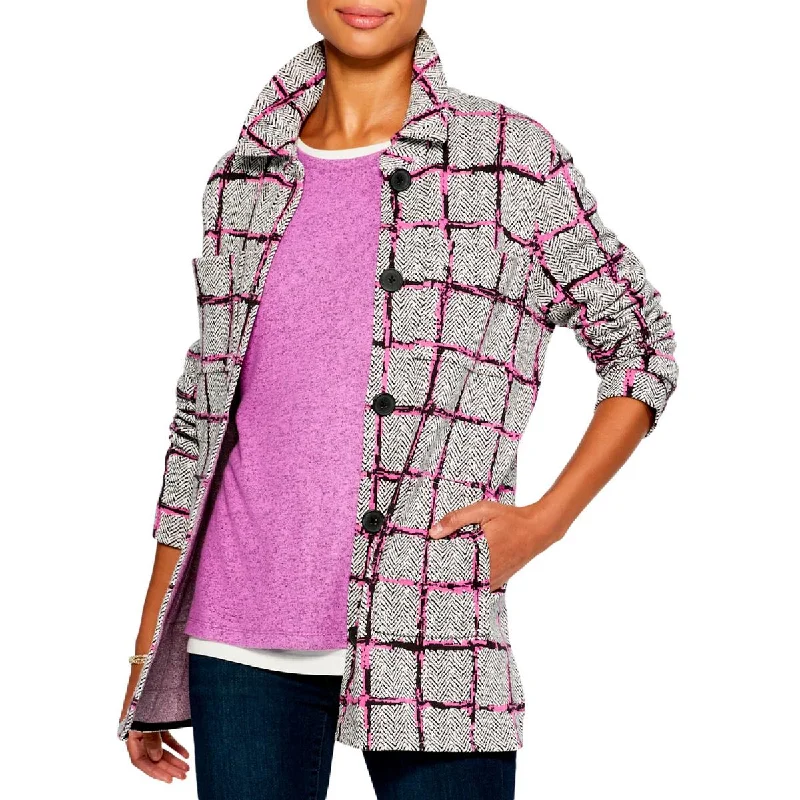 Nic + Zoe Womens Around Town Window Pane Button Down Shirt Jacket Striped Jacket Polka Dot Jacket Floral Jacket Nic + Zoe Womens Around Town Window Pane Button Down Shirt Jacket Striped Jacket Polka Dot Jacket Floral Jacket