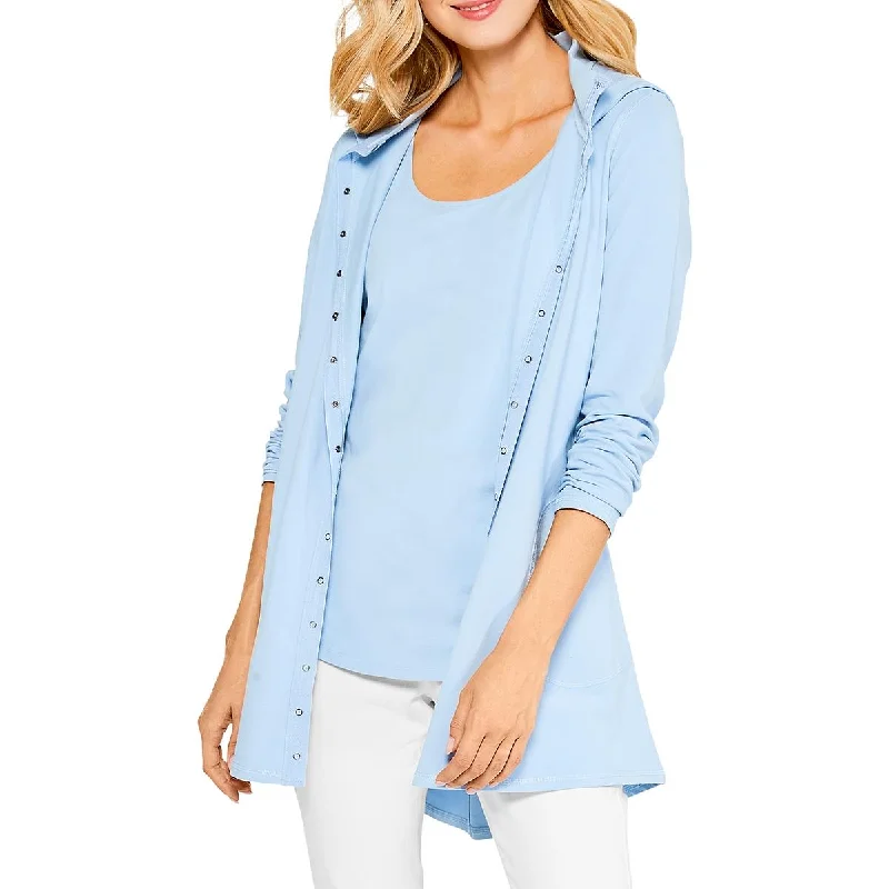 Nic + Zoe Womens Perfect Throw On Hooded Snap Front Anorak Jacket Stand-Up Collar Roll-Neck Collar Turtle Neck