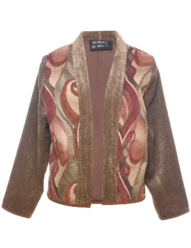 Patterned Tapestry Jacket - L Boat Neck Shawl Collar Notched Collar