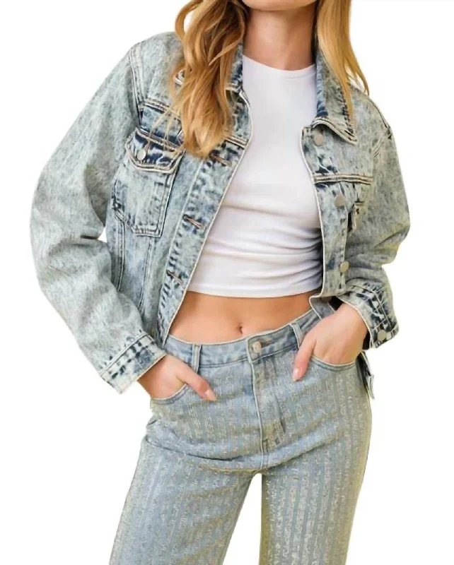 Rhinestone With Fringe Back Denim Jacket In Light Wash Cotton Jacket Linen Jacket Terry Jacket Rhinestone With Fringe Back Denim Jacket In Light Wash Cotton Jacket Linen Jacket Terry Jacket