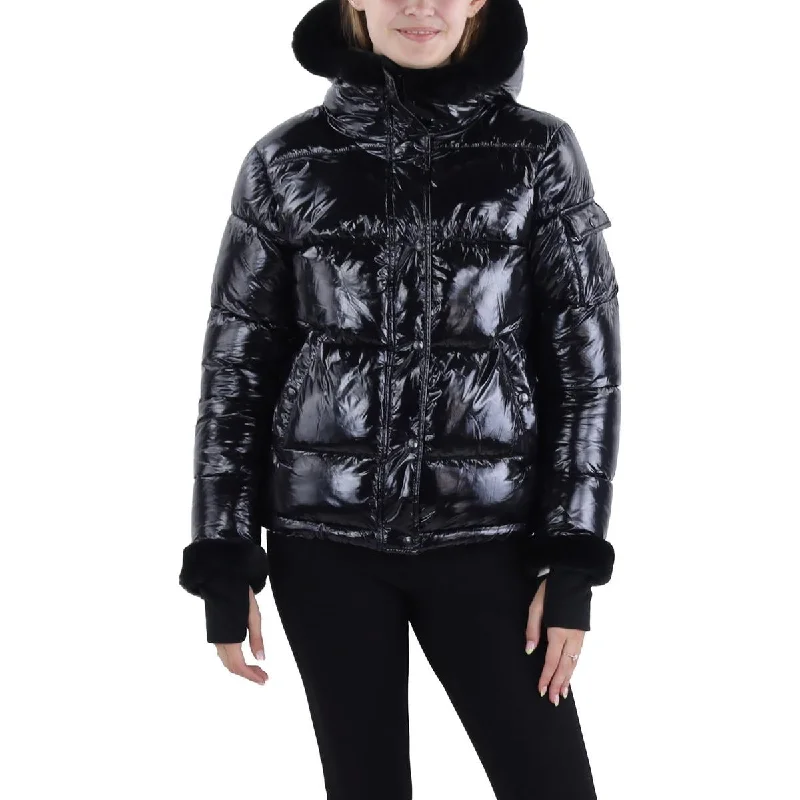 S13/NYC Womens Lacquer Jane Faux Fur Trim Hooded Puffer Jacket Satin Jacket Silk Jacket Chiffon Jacket S13/NYC Womens Lacquer Jane Faux Fur Trim Hooded Puffer Jacket Satin Jacket Silk Jacket Chiffon Jacket