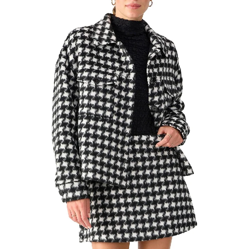 Sanctuary Womens Wool Blend Houndstooth Shirt Jacket Faux Fur Fabric Real Fur Fabric Shearling Fabric Sanctuary Womens Wool Blend Houndstooth Shirt Jacket Faux Fur Fabric Real Fur Fabric Shearling Fabric