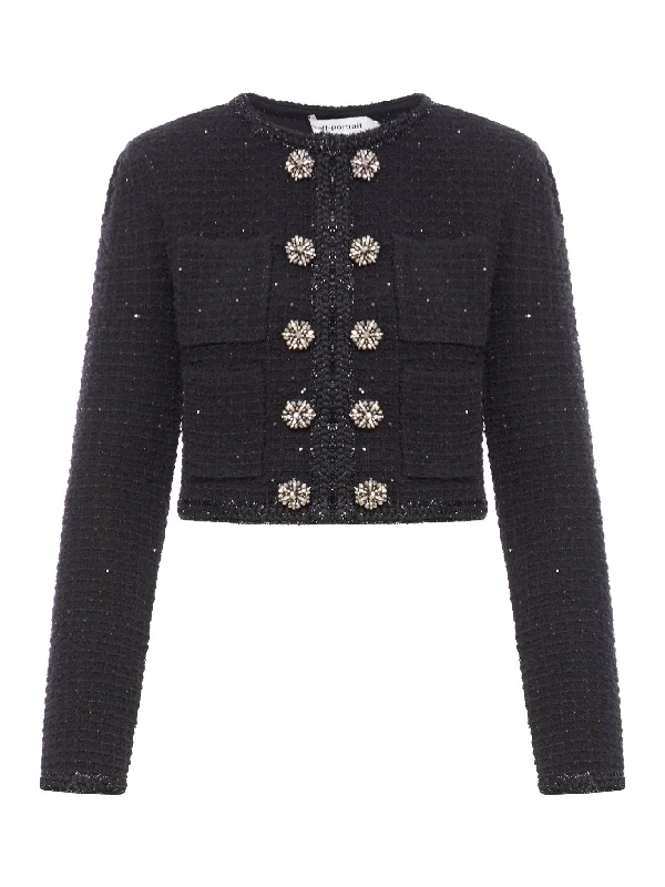 Black Textured Knit Jacket Oversized Jacket Tailored Jacket Straight Jacket