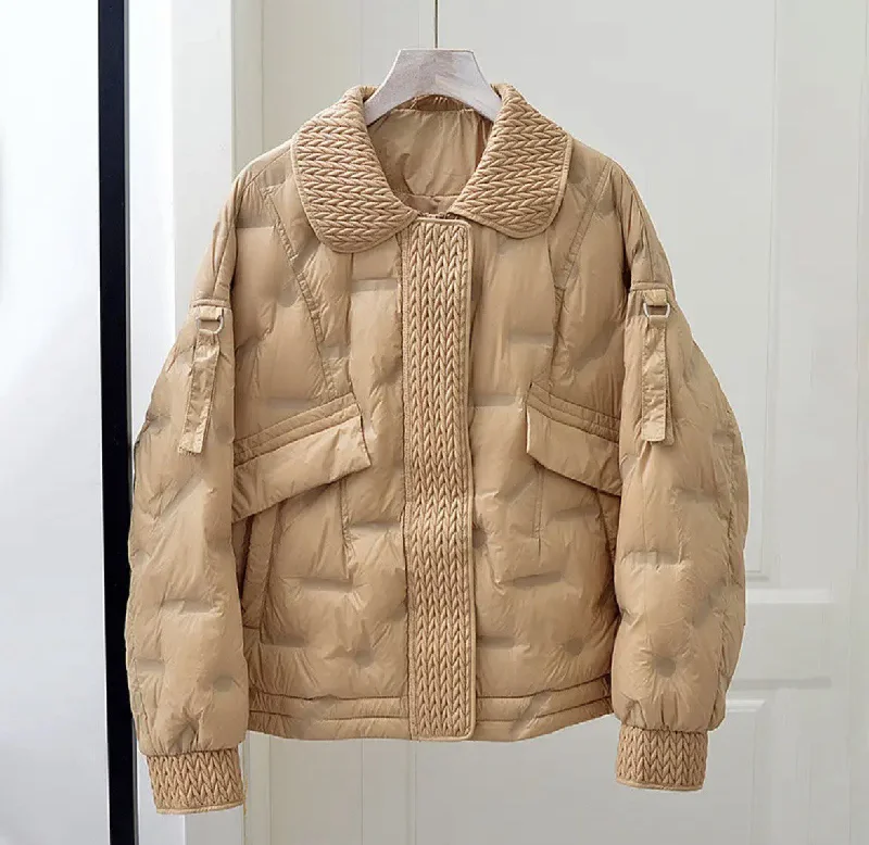 Stay Cozy and Stylish: Women's Spring Down Jacket Collection Rayon Fabric Velvet Fabric Corduroy Fabric Stay Cozy and Stylish: Women's Spring Down Jacket Collection Rayon Fabric Velvet Fabric Corduroy Fabric