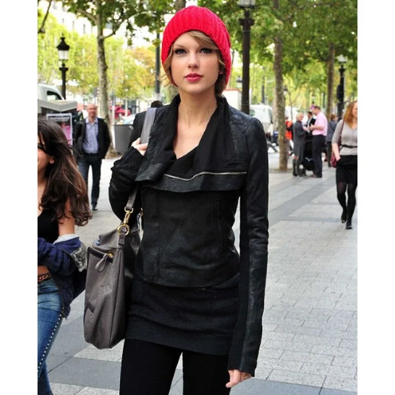 Taylor Swift Black Leather Jacket Embroidered Jacket Appliqued Jacket Beaded Jacket