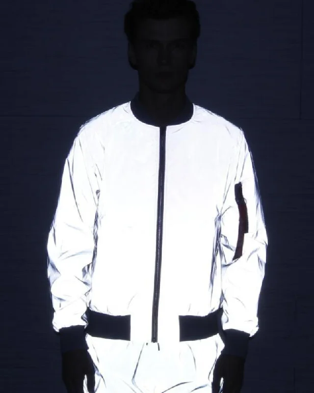 Techwear Silver Reflective Flight Jacket Snapped Jacket Toggled Jacket Drawstring Jacket Techwear Silver Reflective Flight Jacket Snapped Jacket Toggled Jacket Drawstring Jacket