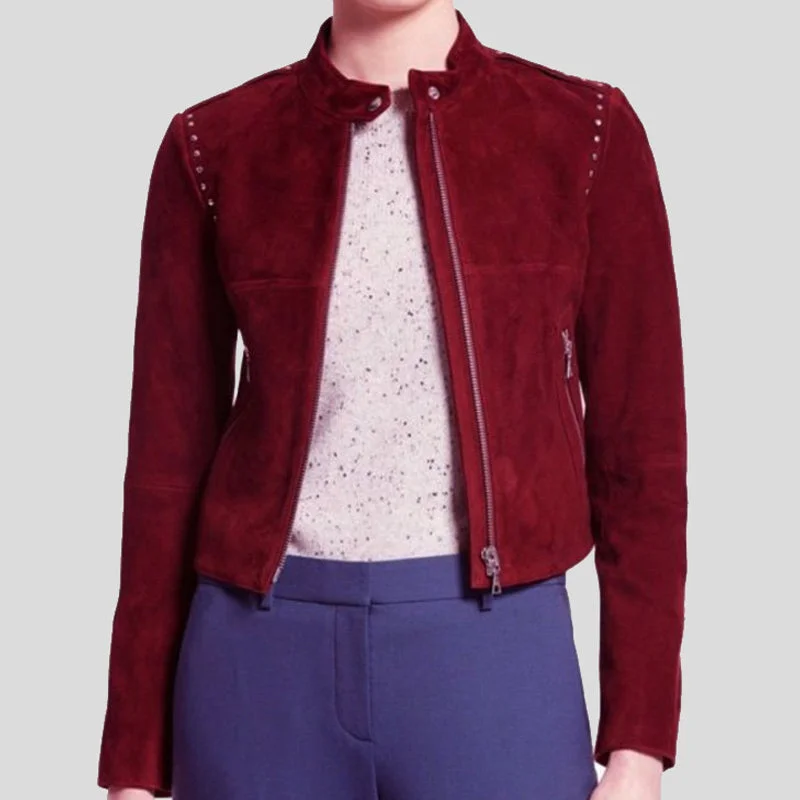 Thea Queen Arrow Studded Suede Leather Jacket Cotton Fabric Linen Fabric Terry Fabric Thea Queen Arrow Studded Suede Leather Jacket Cotton Fabric Linen Fabric Terry Fabric