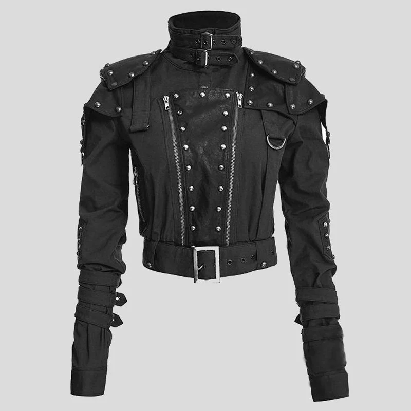 Womens Black Cropped Studded Military Jacket Anorak Shell Jacket Lightweight Jacket