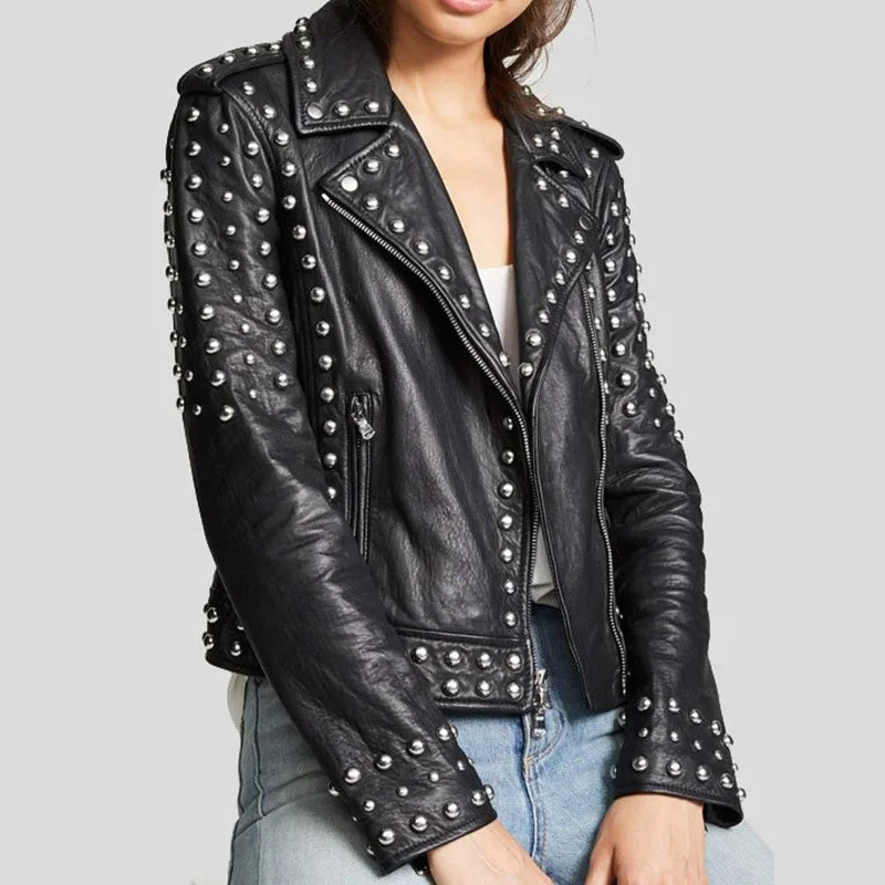 Womens Black Studded Leather Jacket Denim Jacket Leather Jacket Suede Jacket