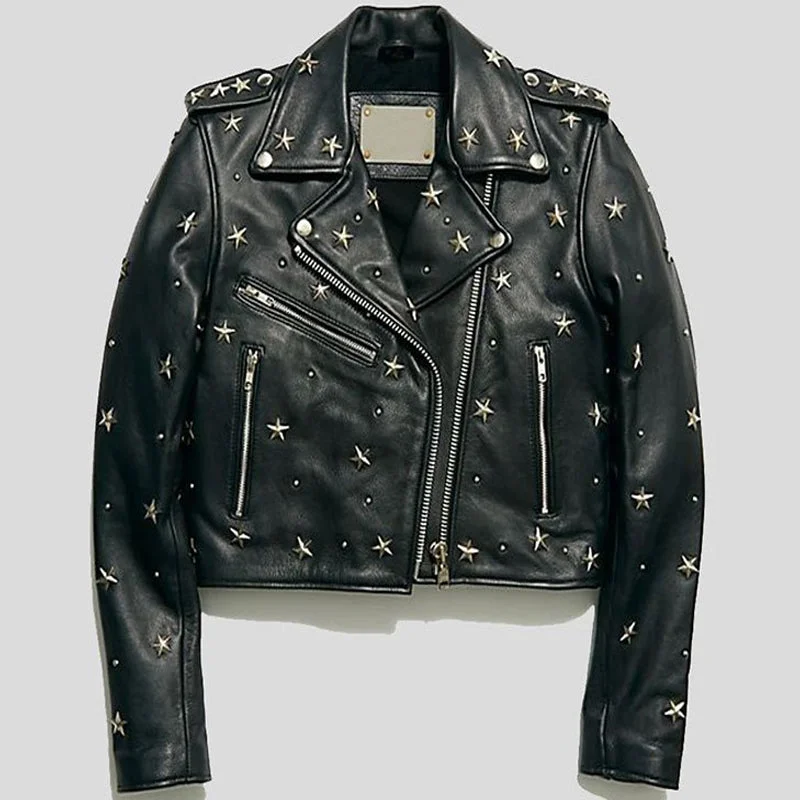 Womens Cropped Studded Leather Jacket Striped Jacket Polka Dot Jacket Floral Jacket