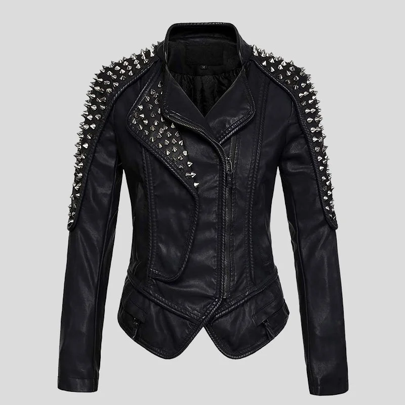 Women’s Punk Stylish Studded Leather Jacket Striped Jacket Polka Dot Jacket Floral Jacket Women’s Punk Stylish Studded Leather Jacket Striped Jacket Polka Dot Jacket Floral Jacket