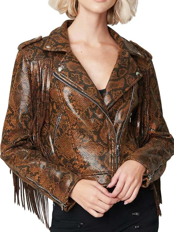 Womens Snake Skin Fringe Leather Jacket Denim Jacket Leather Jacket Suede Jacket