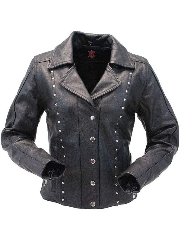 Womens Studded Leather Biker Jacket Nylon Jacket Polyester Jacket Spandex Jacket