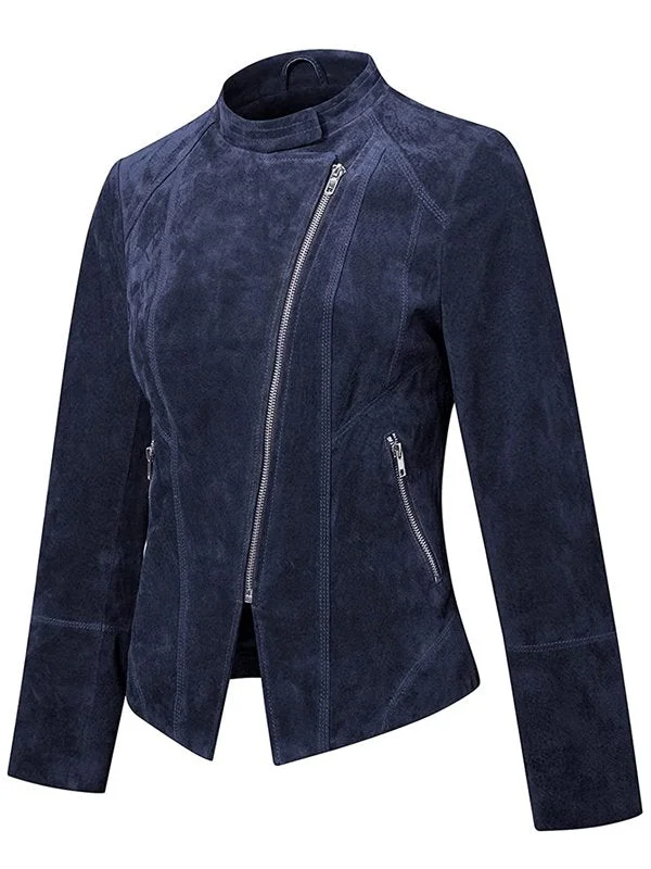 Womens Suede Leather Motorcycle Jacket Fleece Jacket Down Jacket Feather Jacket