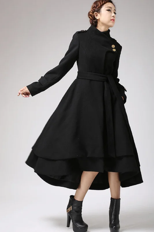 Asymmetrical Hem Black wool Coat  0703# Relaxed Utility Shacket