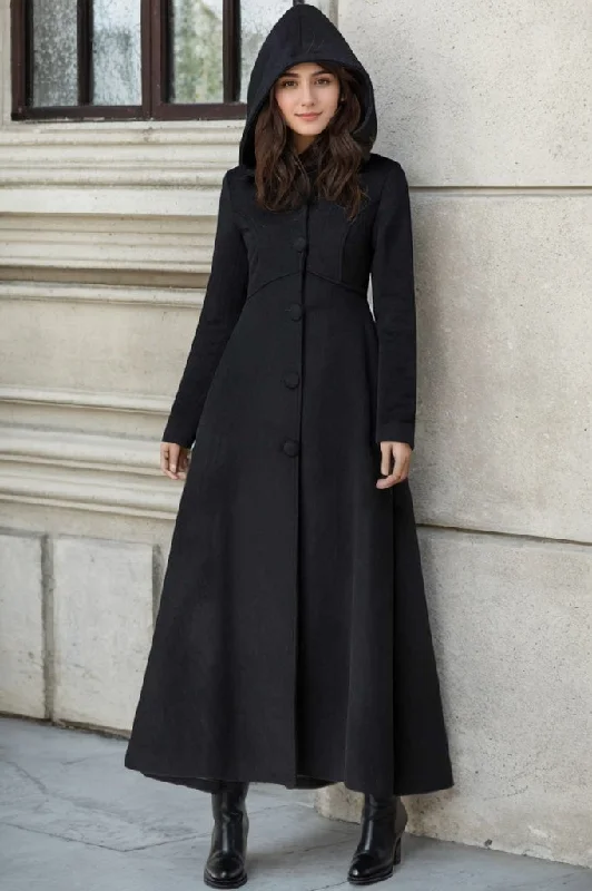 Black hooded maxi coat for winter 1839# Chic Oversized Blazer