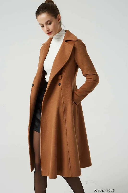 camel winter wool coat for women 2053# Functional Travel Jacket
