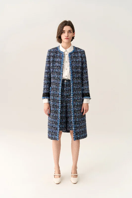 Checker Tweed Maxi Coat Pastel Wool Peacoat
