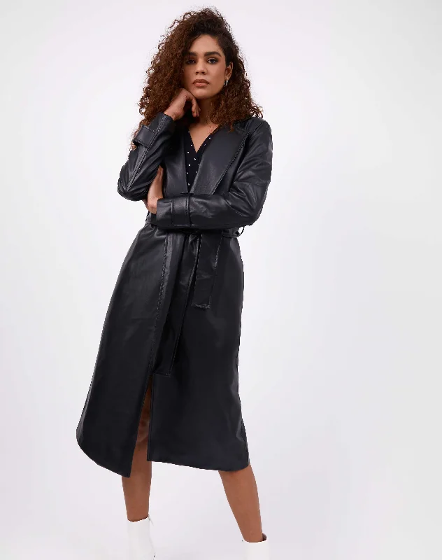 Faux Leather Long Coat With Belt | Coco Soft Flannel Shacket