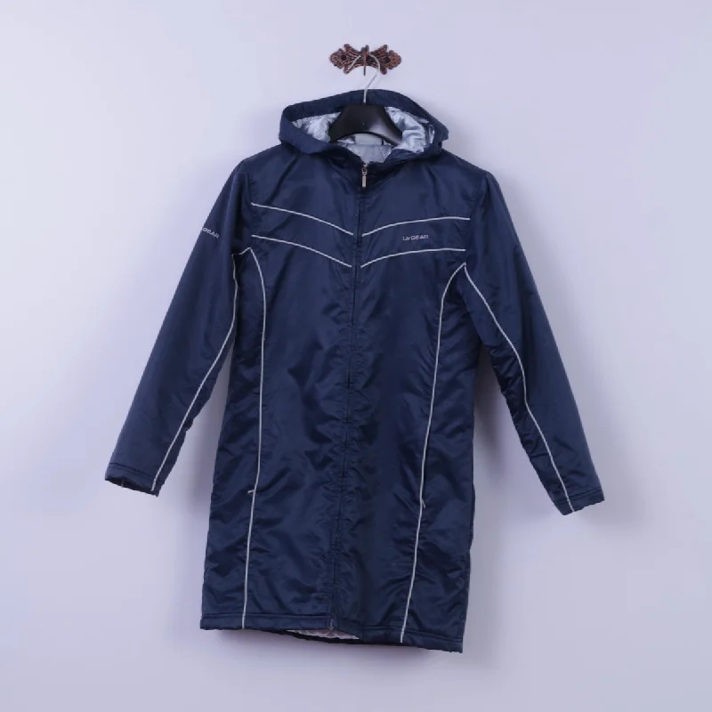 La Gear Womens 12 S Coat Navy 100% Nylon Shiny Hooded Full Zipper Casual Top Structured Wool Blazer