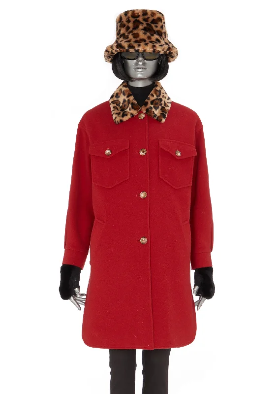 Cora Wool-Blend Coat with Faux Fur Collar - size 10 Checkered Wool Shacket