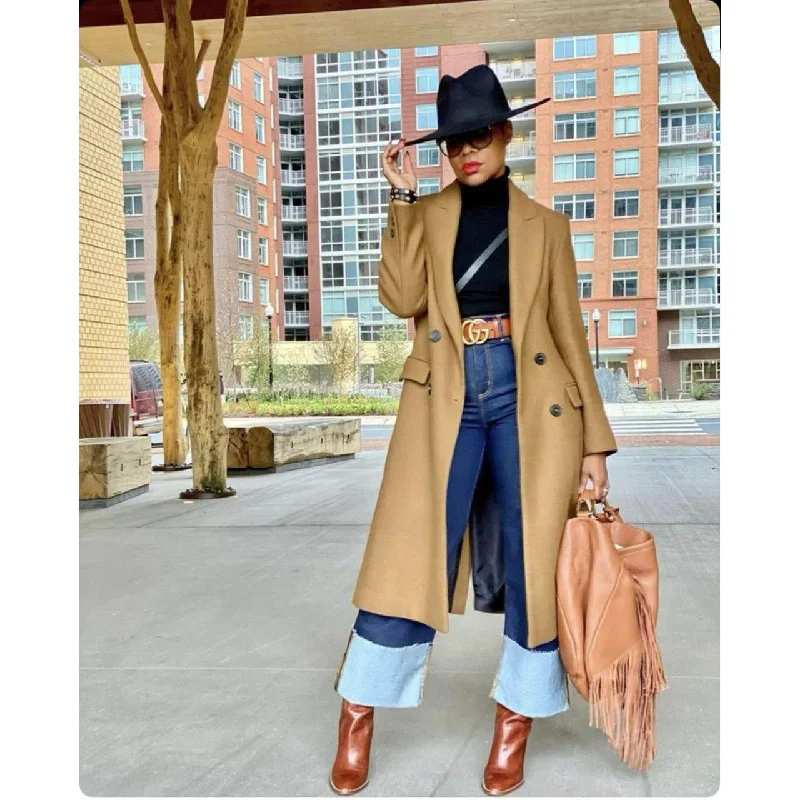 Double Breasted Long Coat Elegant Cape Blazer