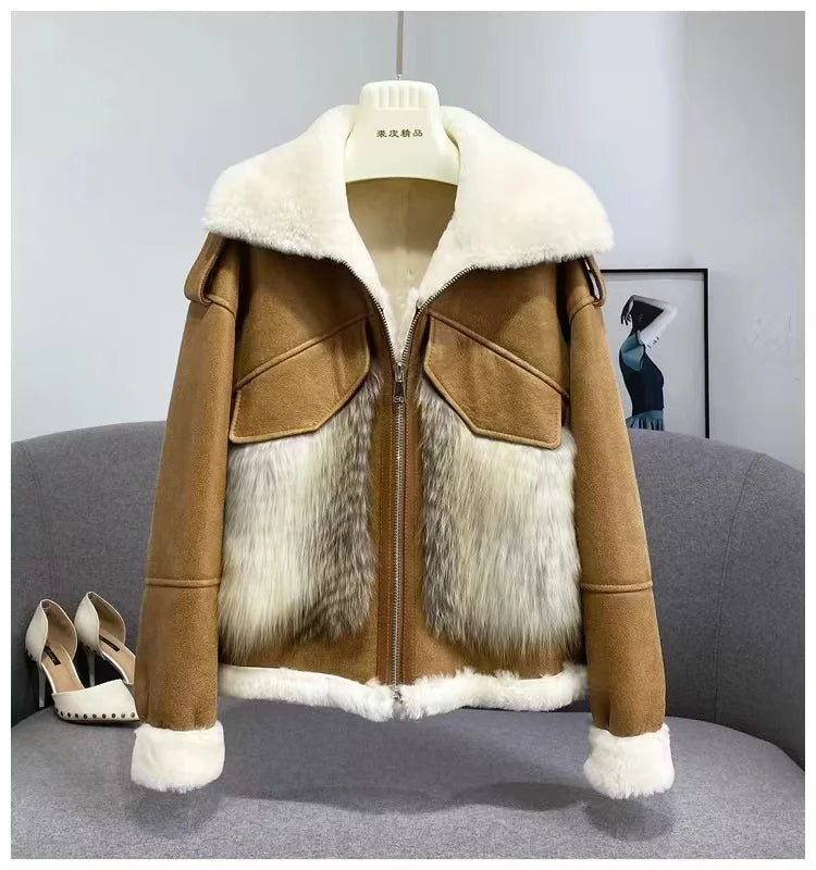 Double Face Sheep Shearling Genuine Leather Coat (2 colors) Recycled Down Jacket