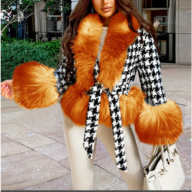 Faux Fur Collar Short Coat Draped Longline Jacket