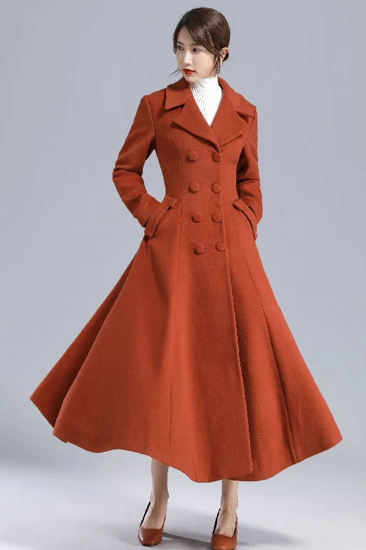 Fit and Flare Long Wool Coat Women 3233 Button-Up Cardigan Coat