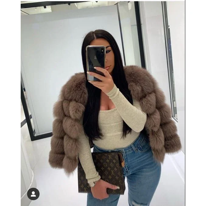 Short Faux Fur Coat Cropped Tweed Jacket