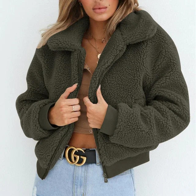 Fluffy Faux Fur Teddy Coat Fur-Lined Aviator Coat